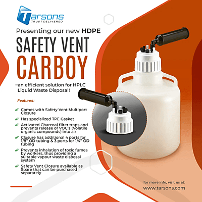 Safety Vent Carboy 20Lts, HDPE with Multiport PP closure, TPE gasket TARSONS 1/box