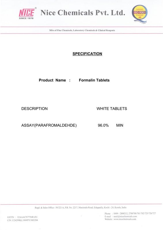 Formalin Tablets 50gm (Para Formaldehyde 96%) NICE Formalin Tablets 50gm (Para Formaldehyde 96%) NICE