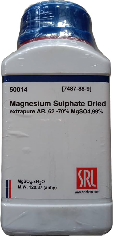 Magnesium Sulphate Dried 500gm extrapure AR, 62-70% MgSO4, 99% SRL Magnesium Sulphate Dried 500gm extrapure AR, 62-70% MgSO4, 99% SRL