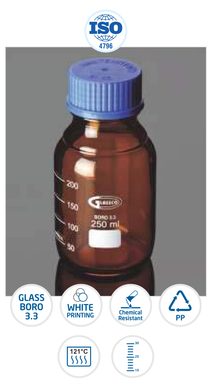 Screw Cap Bottle 100ml, AMBER WM with Pouring Ring, INF Screw Cap Bottle 100ml, AMBER WM with Pouring Ring, INF